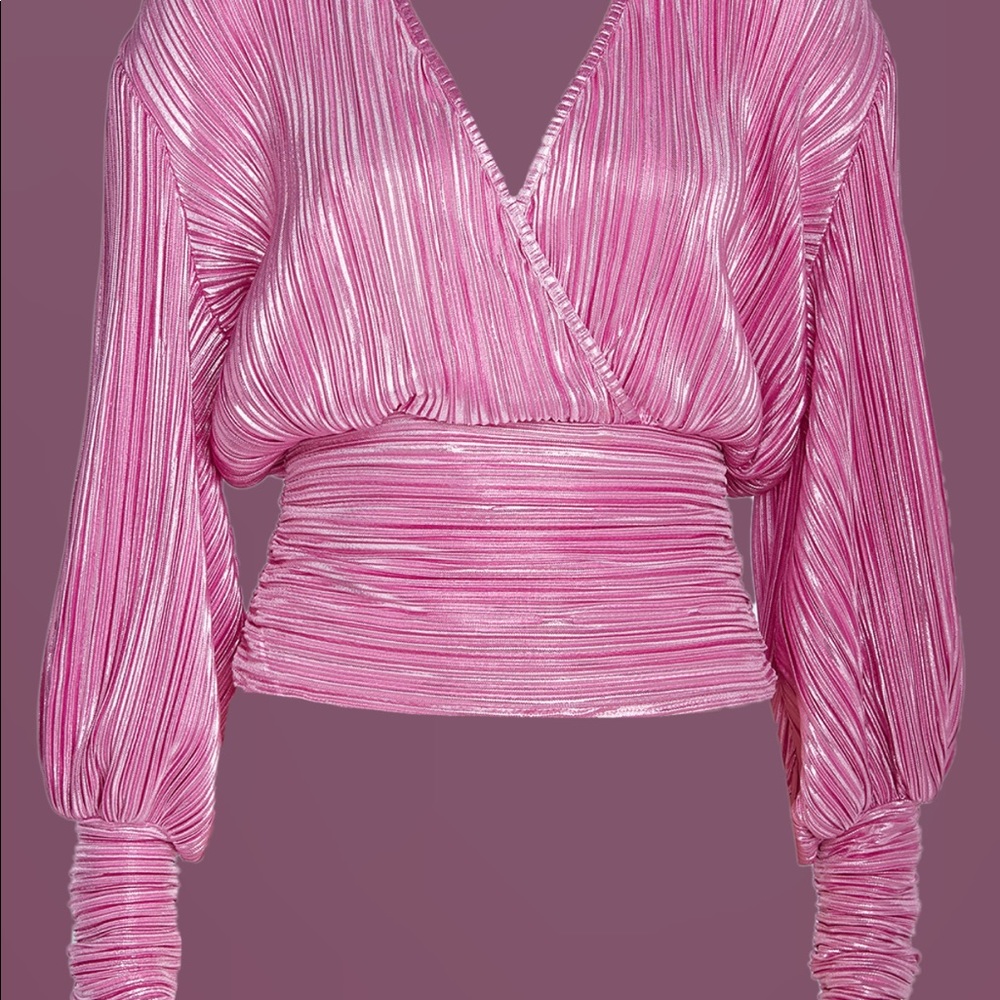 Pink Pleat Shimmer Top - Revolve
